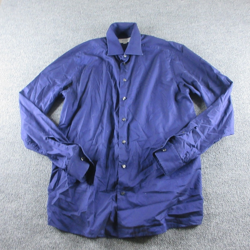 Eton Shirt Mens 17 XL Blue Polka Dot Contemporary Long‎ Sleeve Dress Cotton